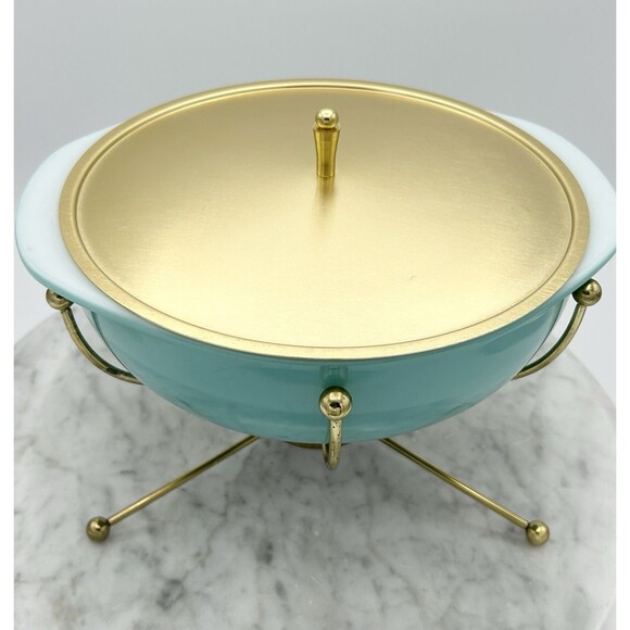 Pyrex UFO Atomic Casserole & Warmer Original Box #924CM 2 Quart RARE 1950s - Picture 4 of 16